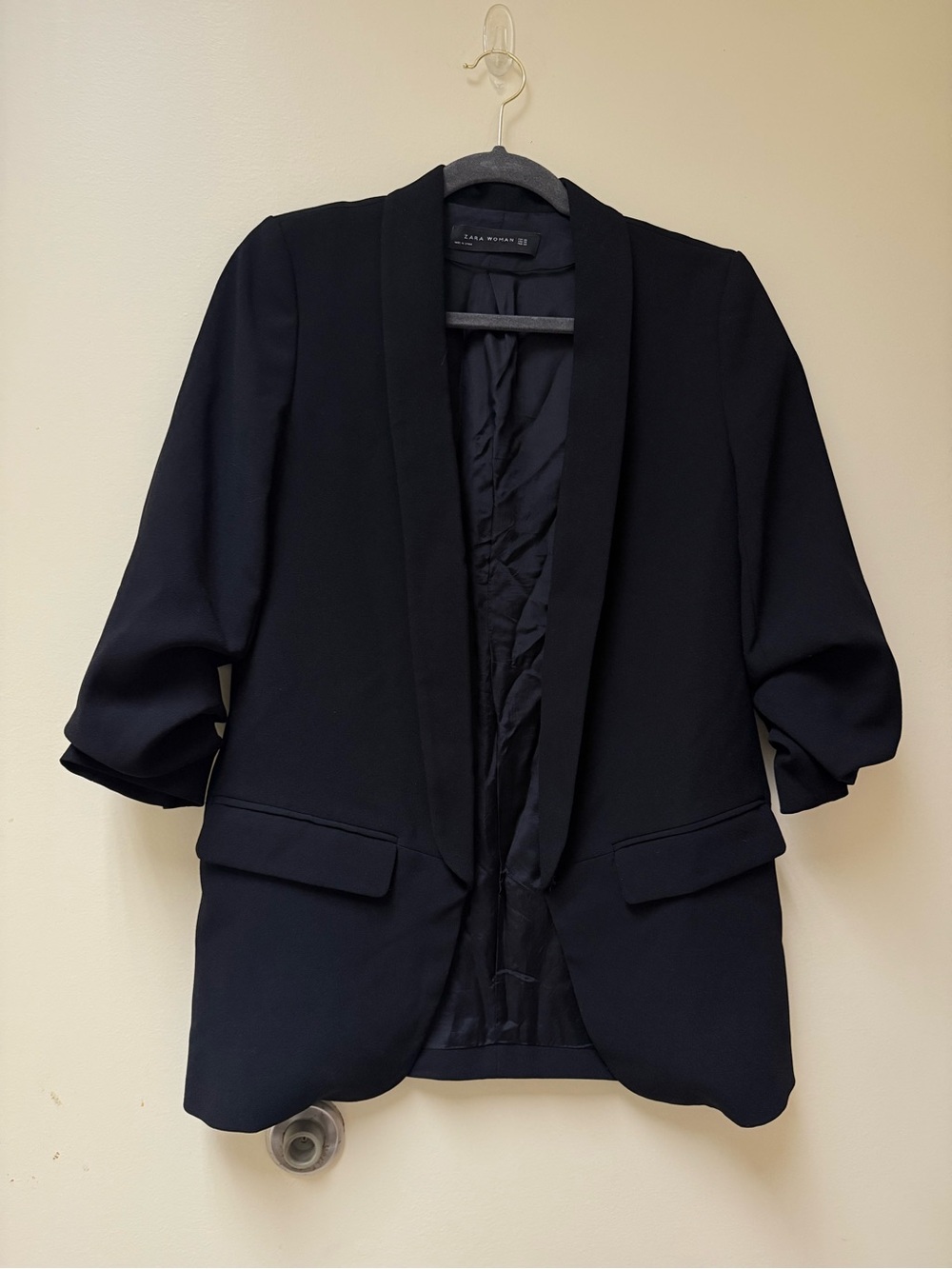 ◾️Zara Open-Front Blazer with Draped Shawl Collar🔳